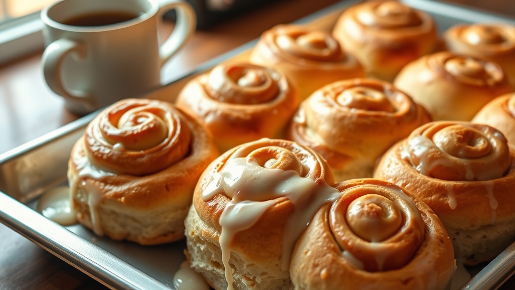 Delicious Homemade Sweet Rolls Recipe Freshly baked sweet rolls with glaze in a cozy kitchen setting.